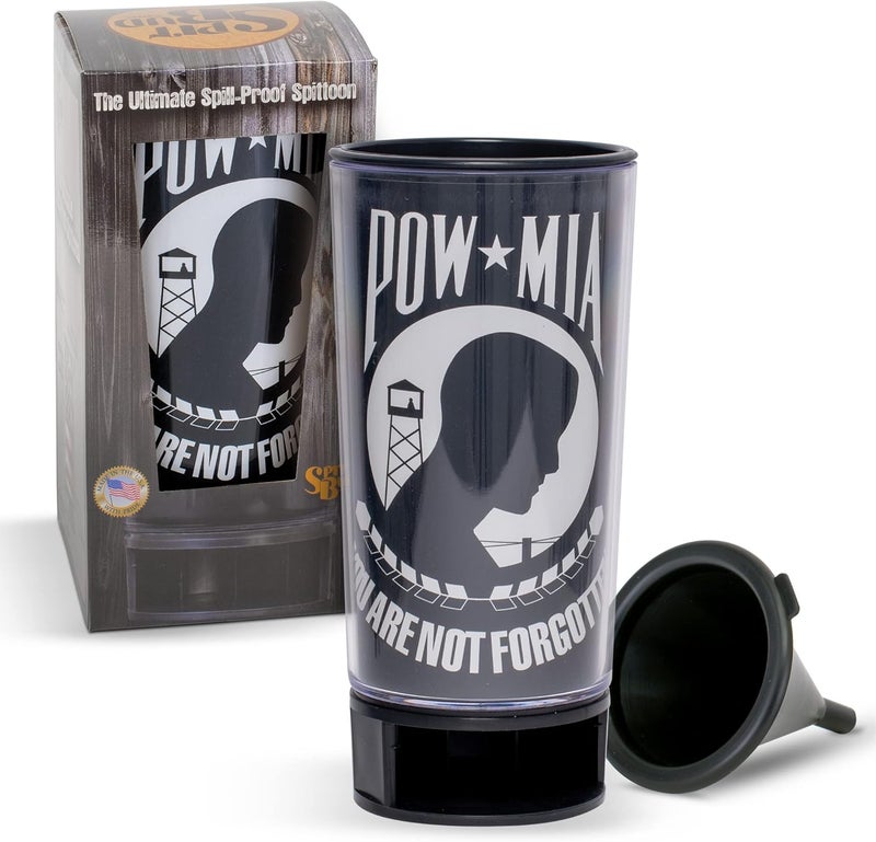 Spit Bud POW MIA The Ultimate Spittoon for Chew - Portable Dip & Snuff Cup with Lid, Pop Tab, Spill-Proof Funnel, Can Cutter & Holder - Fit in Cup Holders - Holds 8oz - Made in USA - Image 1